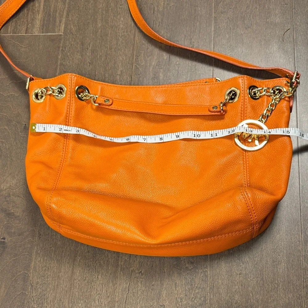 Michael Kors Orange Pebbled Leather Hobo Shoulder Bag Gold MK